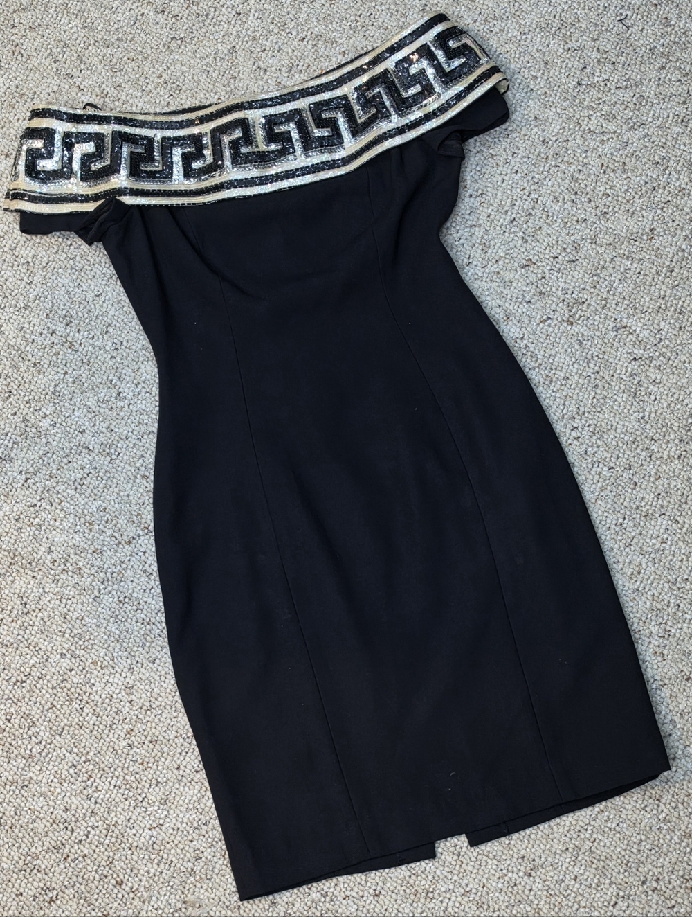 Black Off Shoulder Dress with Metallic Embellished Trim